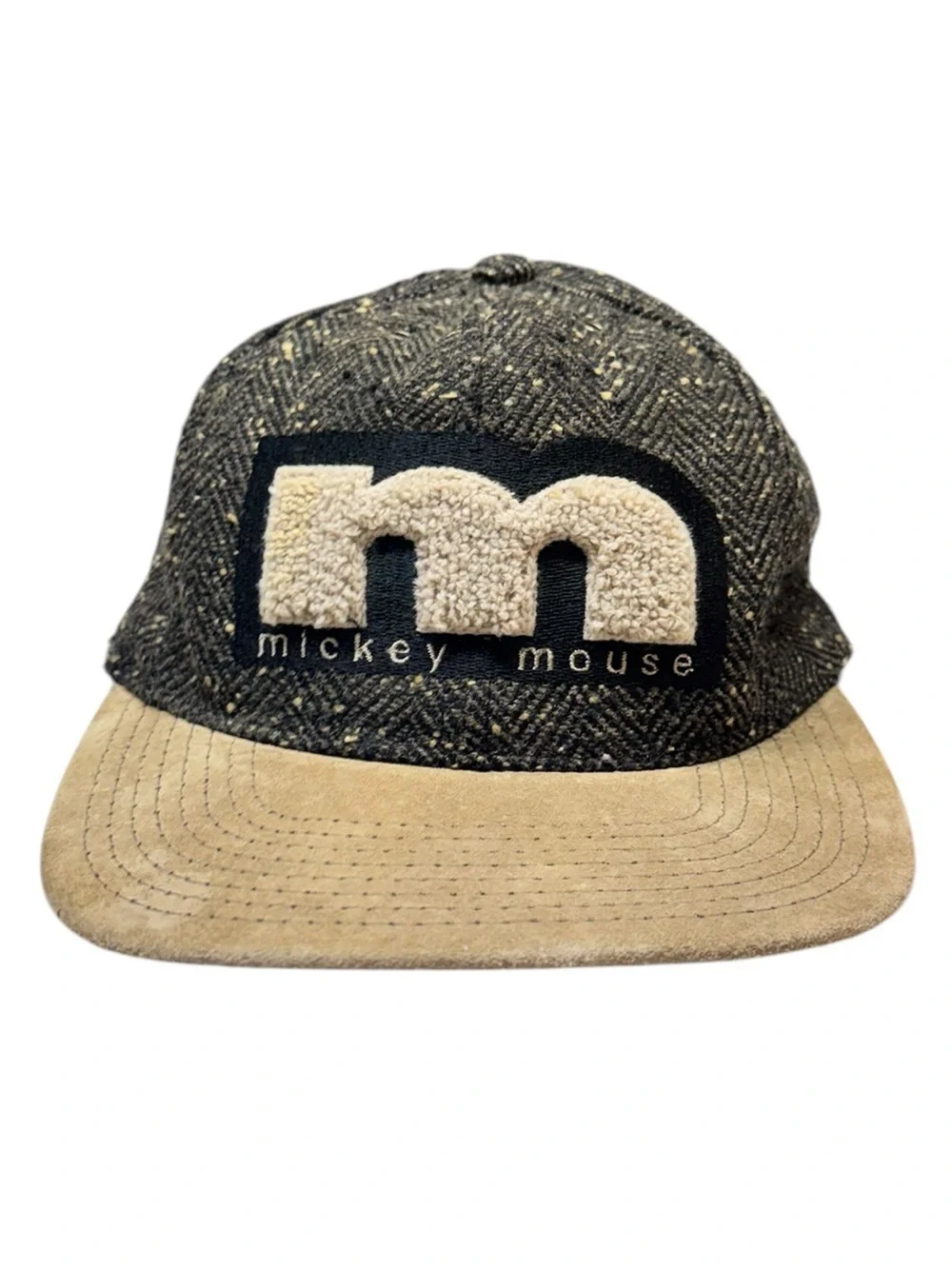 Vtg Disney Mickey Mouse Suede Wool Tweed Adjustable Hat Goofys Hat Co